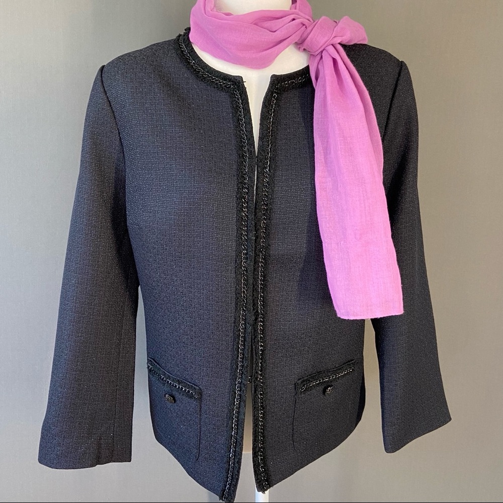 Anne Klein Black Sparkly Tweed Blazer size L